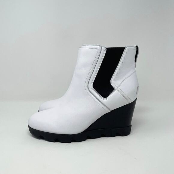 Sorel Uptown Chelsea Womens 9 White Leather w/Black Wedge Ankle Boot Snow - Picture 4 of 10